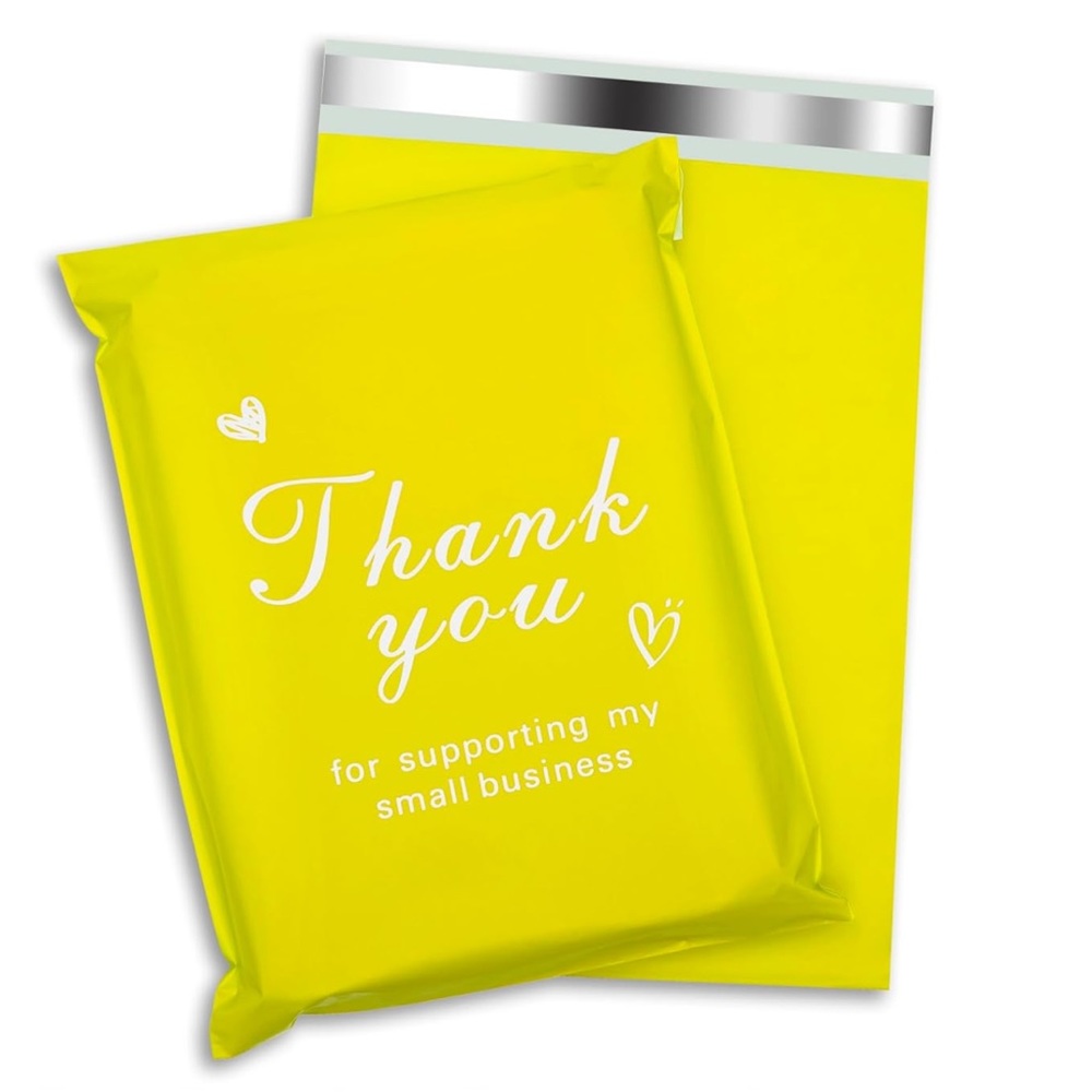 20 Polymailers - 6x9in Bright Yellow Thank You Polymailers